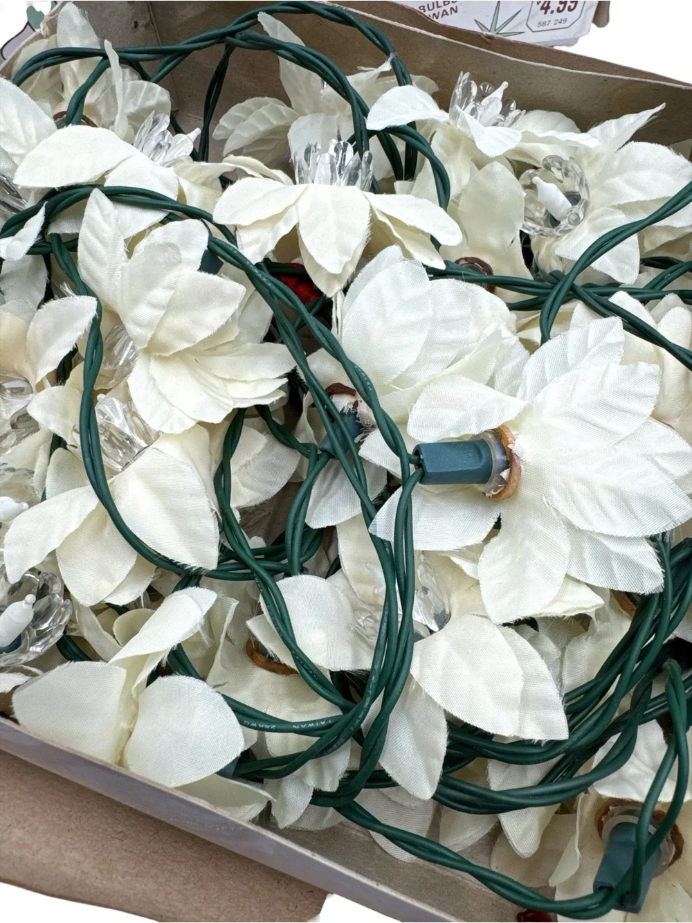 Vintage 1970s NOS Floral Flower String Lights Wedding Decor Boxed Set of 2